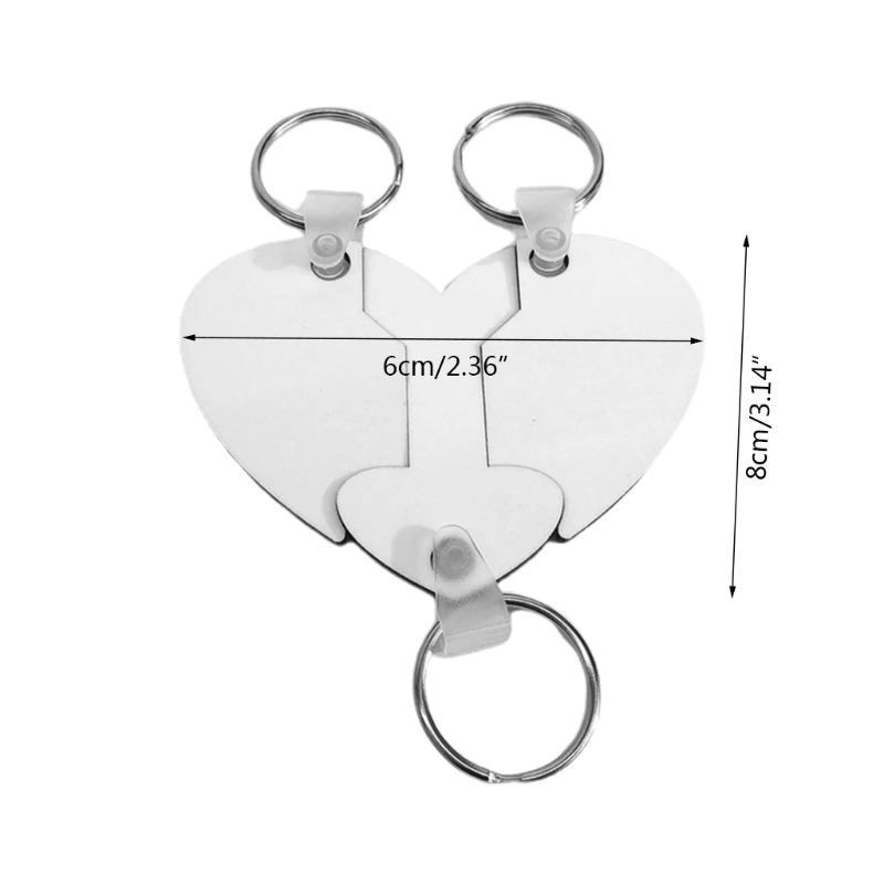 

10 Sets Sublimation Heart Shaped Blank MDF Board Thermal Transfer Keychains Keyring Double-Side Printed Key Tags with Split Ring