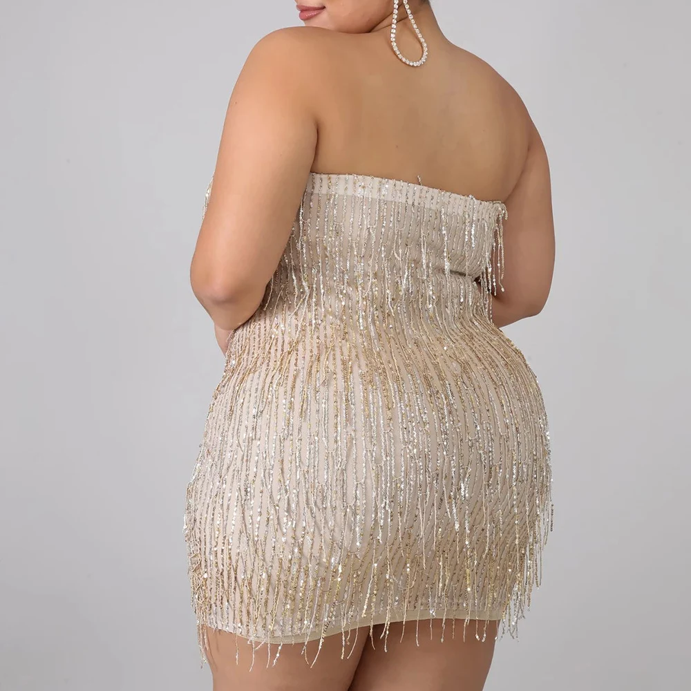 Сексуальное платье 5XL для выпускного вечера женское облегающее с бахромой на