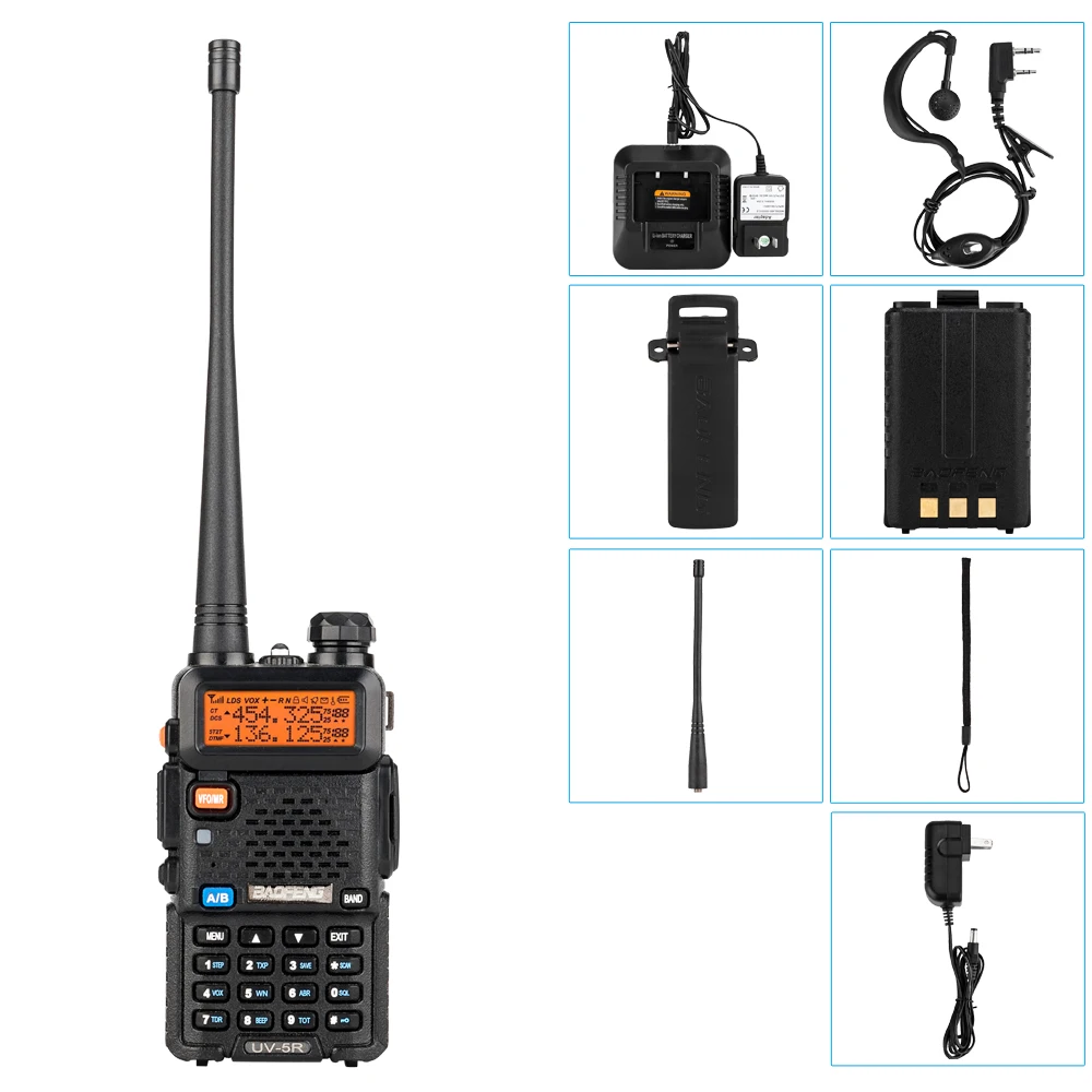 

US 6 Pcs/Lot BAOFENG BF-UV5R Walkie Talkie 1.5" LCD 5W 136~174MHz 400~520MHz Dual Band Walkie Talkie with 1-LED Flashlight Black