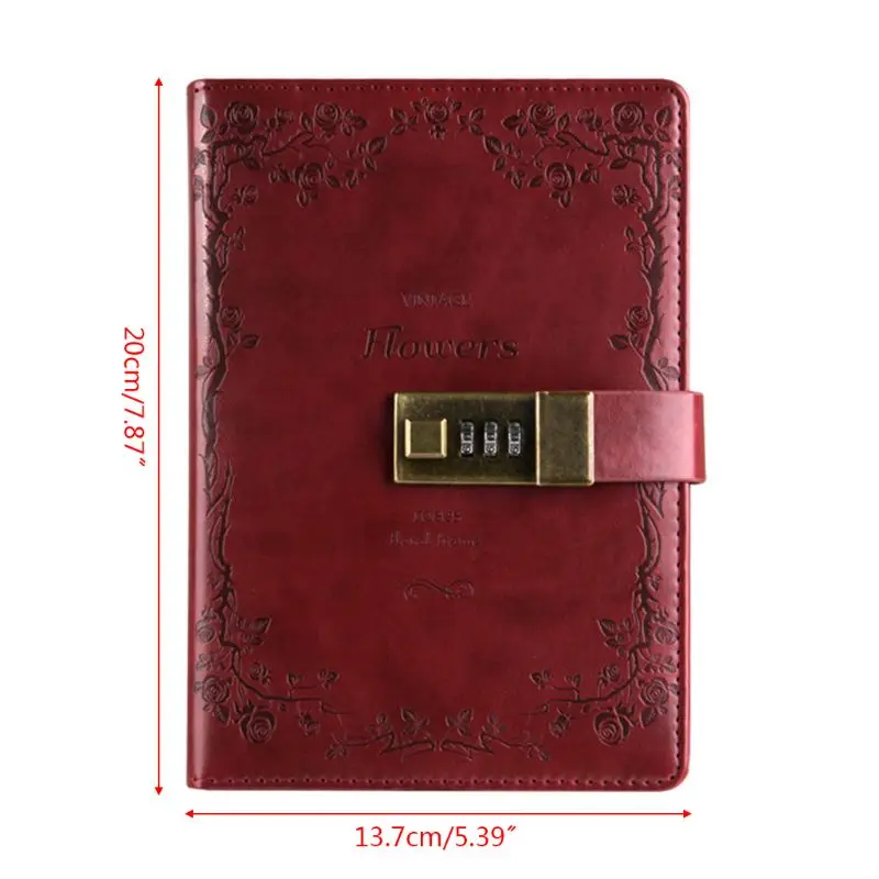 

B6 Retro Notebook with Password Lock Leather Cover Traveler Diary Planner Agenda School Supplies Gift Stationery
