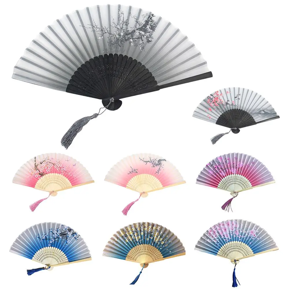 

Elegant Cherry Vintage Style Silk Folding Fan Chinese Japanese Pattern Art Craft Gift Home Decoration Ornaments Dance Hand Fan