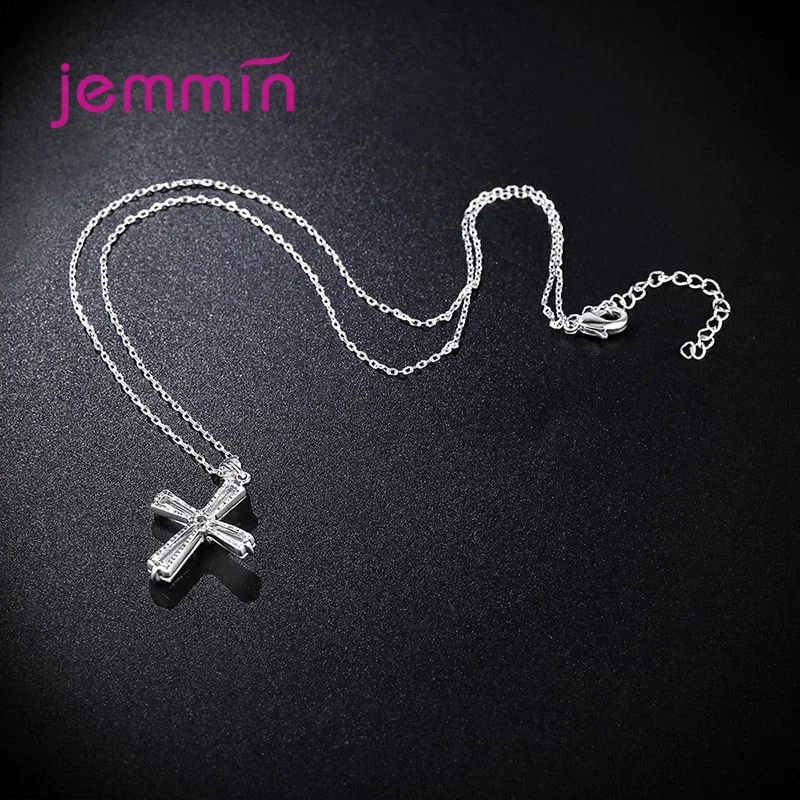 Popular 925 Sterling Silver Necklace Simple Clear Cubic Zircon Inlay Paved Cross Pendant/Chain Religious Style Hip Hop Jewelry | Украшения