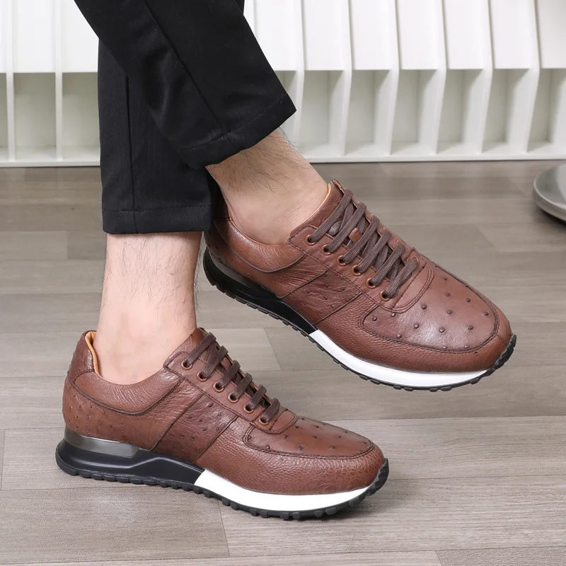 Кроссовки мужские на шнуровке натуральная страусиная кожа повседневная обувь