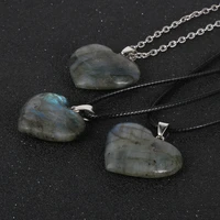 women natural stone moonstone labradorite necklace jewelry valentines love heart pendant choker clavicle waxed cordmetal chain