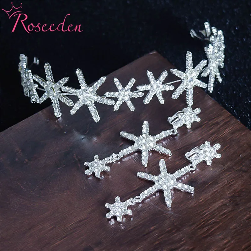 

Luxury Bridal Jewelry Star Crystal Wedding Headband With Earring Set Bride Hair Accessories Tiaras Headdress Gift RE4052
