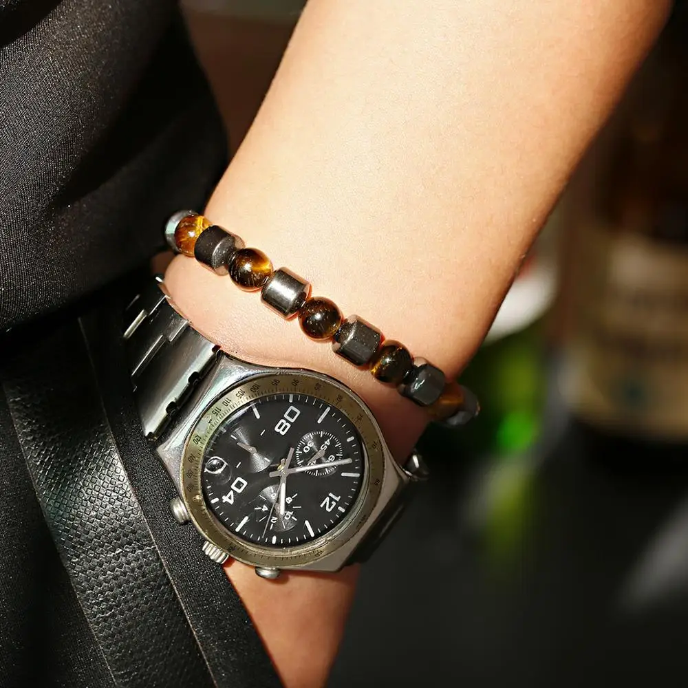 Браслеты из гематита и Тигрового Глаза для женщин цилиндрический гематит