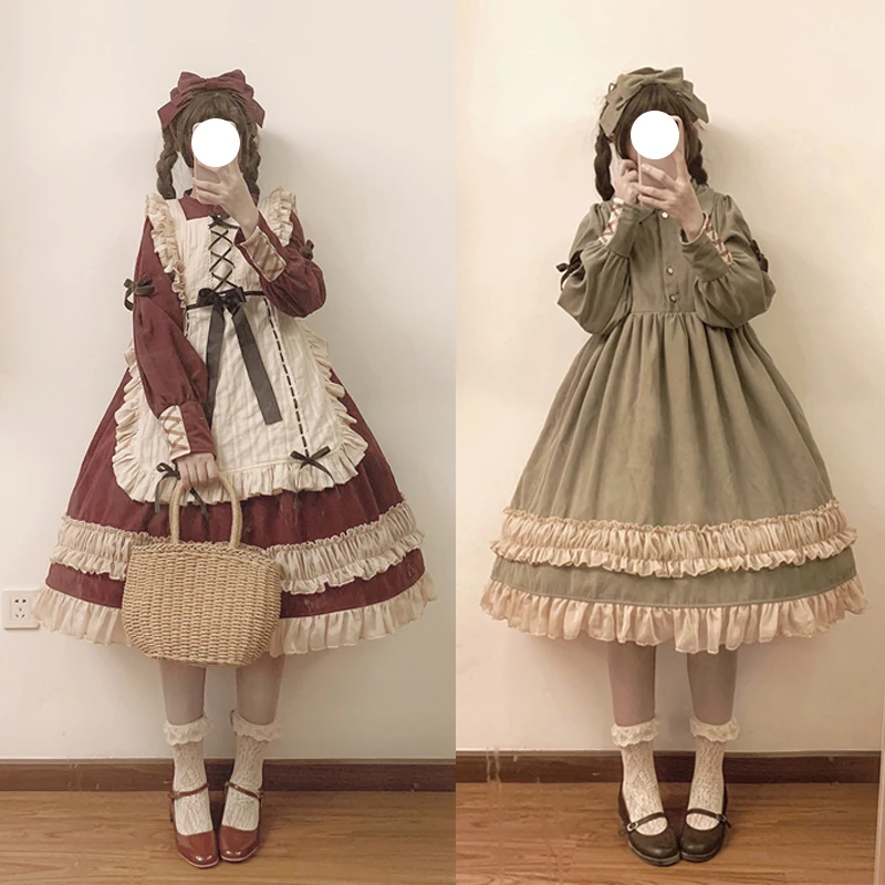 Винтажное Стильное женское платье лолиты фартук и повязка на голову шнуровке с