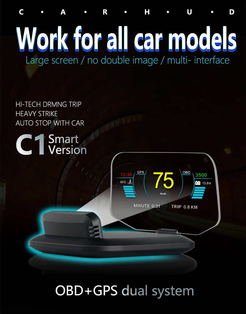 Новейший универсальный C1 OBDII 2 + gps двойной режим Авто HUD Head Up дисплей спидометры