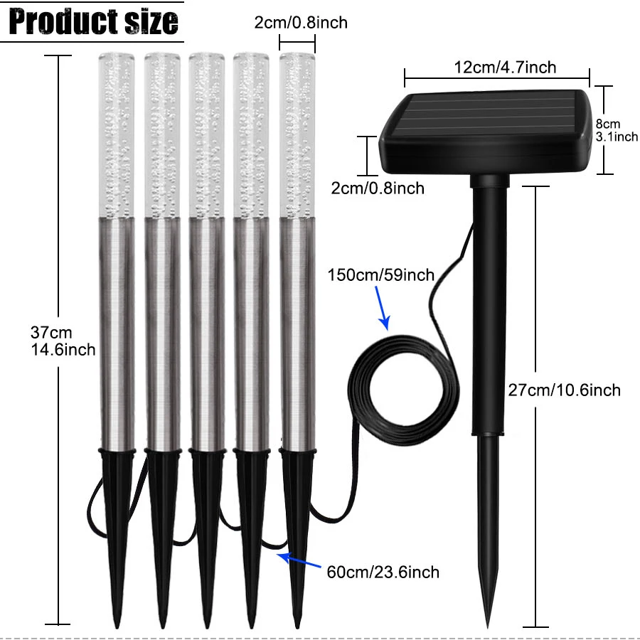 5 шт. пузырьковый Солнечный трубчатый светильник садовый уличный акриловый