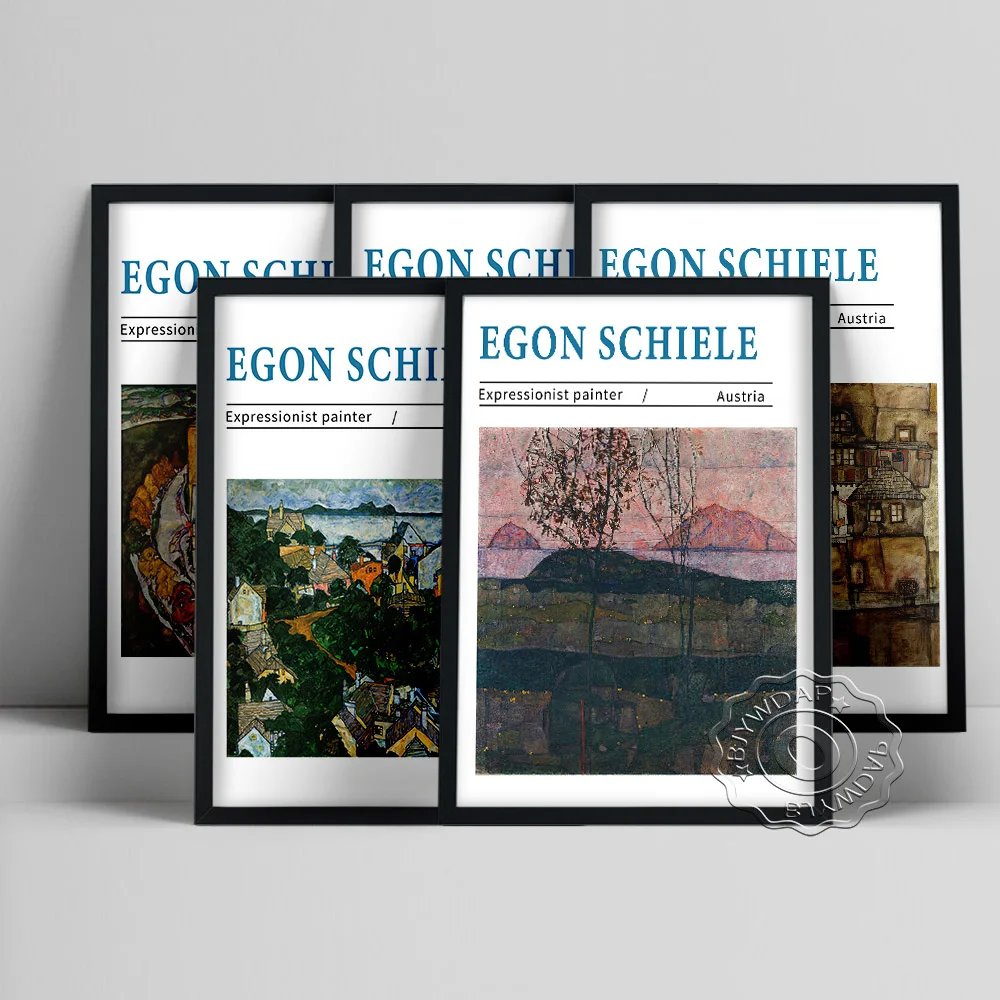 

Egon Schiele Setting Sun Poster, Houses With Laundry Canvas Painting, House Wall On The River Art Prints, Landscape Home Decor