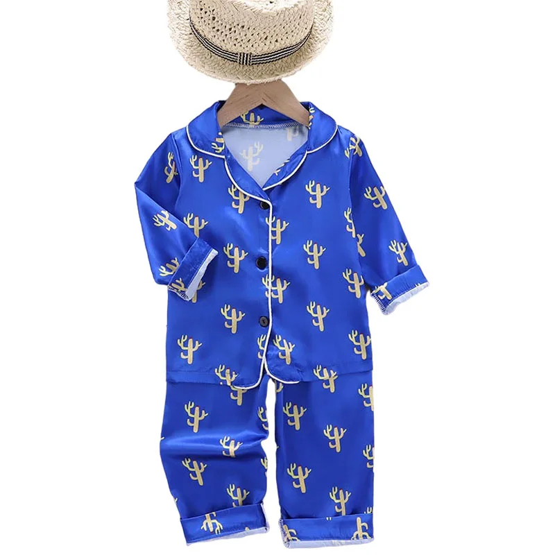 

Kids Pajamas Autumn Winter Girls Boys Sleepwear Nightwear Baby Clothes Cactus Print Pajama Sets Silk Children's Pyjamas Homewear