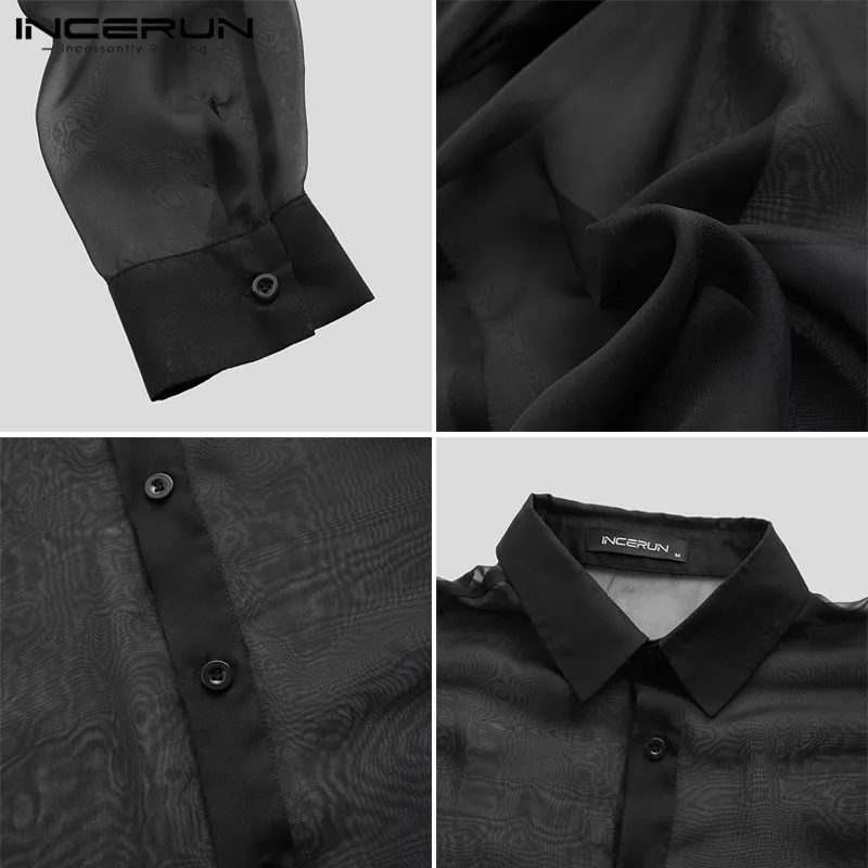 Рубашка INCERUN мужская с воротником длинным рукавом однотонная дышащая блузка на