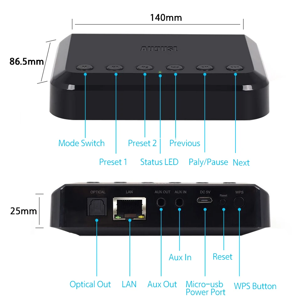 WR320 Беспроводной Wi-Fi аудио приемник для Airplay Spotify DLNA NAS мультирум звуковой поток адаптер Bluetooth Музыка Аудио адаптер