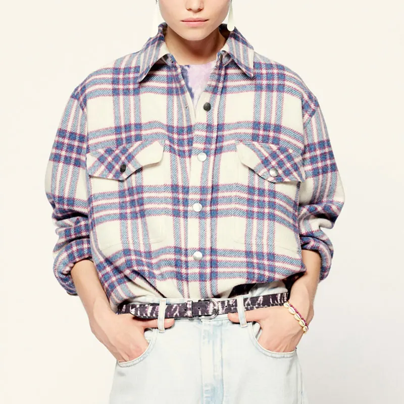

Women Jacket Thick and Warm Purple Plaid Jacket