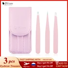 Набор пинцетов для бровей DUcare, 3 шт., плоский наконечник из нержавеющей сталиНаклонный наконечникзаостренный наконечник, пинцет для удаления волос с глаз в розовой сумке