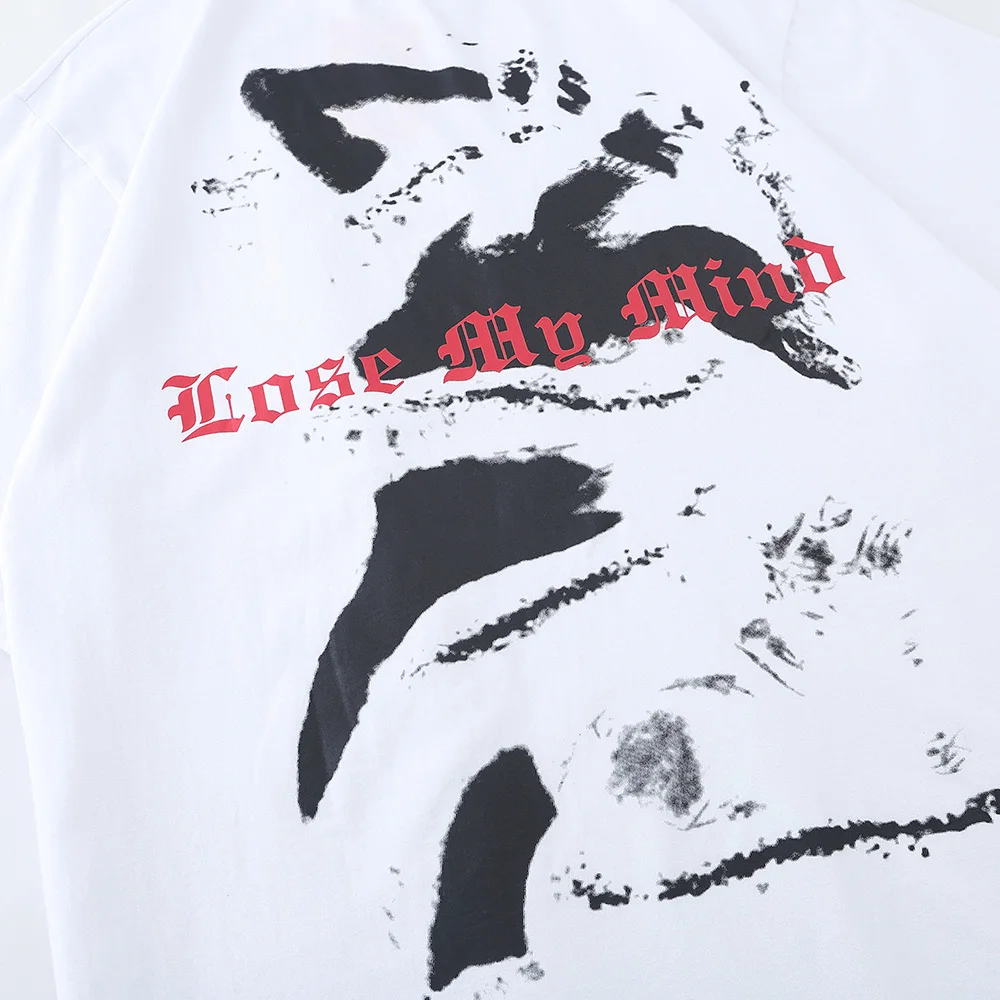 

JING ZHE Men's T-shirt Diablo Style Vintage Singer Inkjet Print Distressed Cotton Tee Loose Casual High Street Streetwear Summer