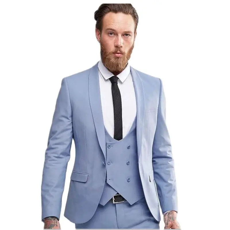 Модные светло голубые смокинги для мальчиков Детский костюм с пиковым отворотом