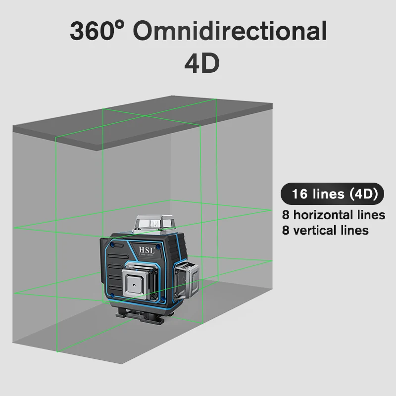 HSL 4D 16 линий зеленый лазерный уровень самонивелирующийся 360 4000 мАч 8H выносливость