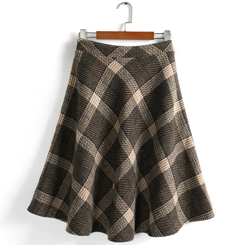 Женская шерстяная юбка в клетку EC.MS эластичная роскошная женская элегантная