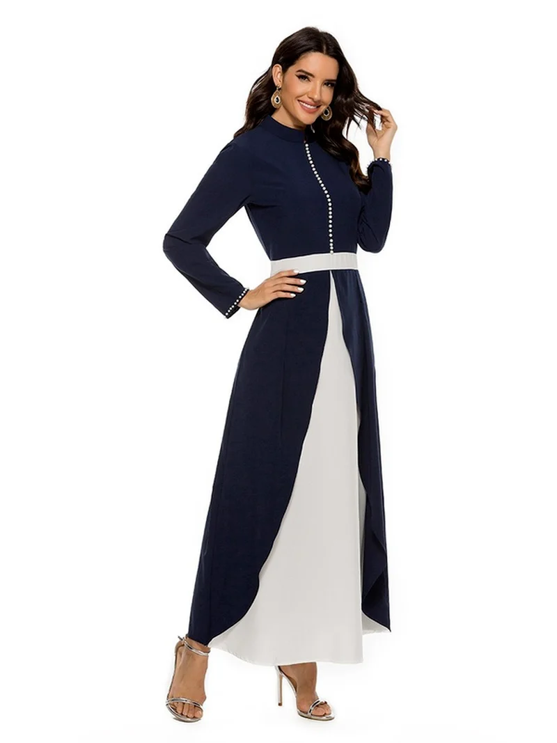 European and American New Middle East Stitching Dress Contrast Color Beaded Fashion Long Skirt Robe Muslim Sets Abaya | Тематическая