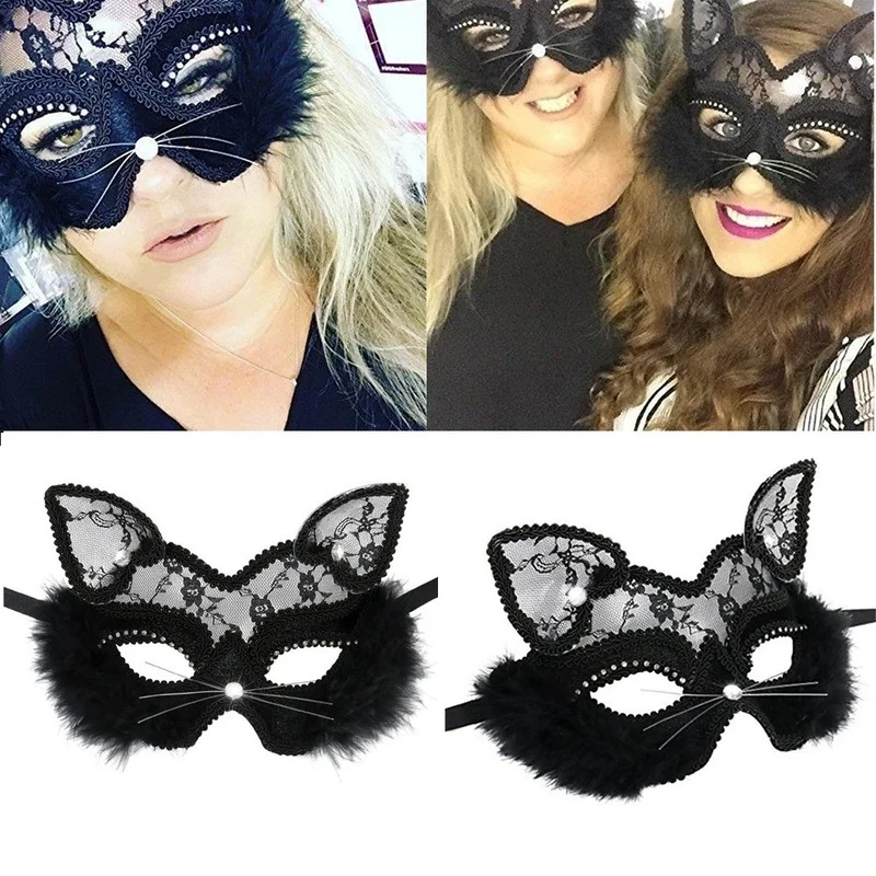 

Luxury Venetian Masquerade Mask Women Girls Sexy Lace Black Cat Eye Mask for Fancy Dress Christmas Halloween Party