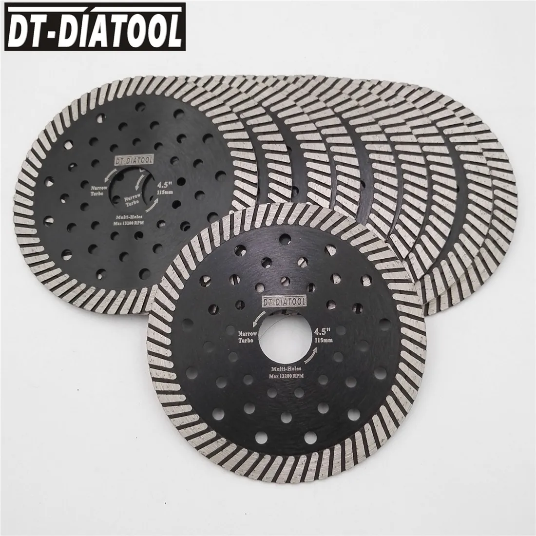 DT-DIATOOL 10pcs Dia 115mm/4.5 inch Diamond Hot Pressed Narrow Turbo Saw Blades For Granite Marble Cutting Disc With Multi Holes