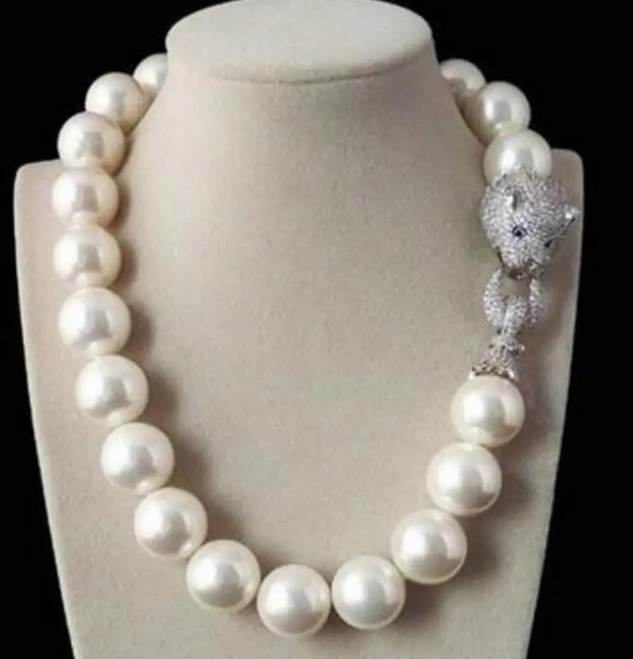 

Free Shipping Tremendous Big Sweater chain Beautiful Huge 16mm Genuine White blue South Sea Shell Pearl Necklace jewelry