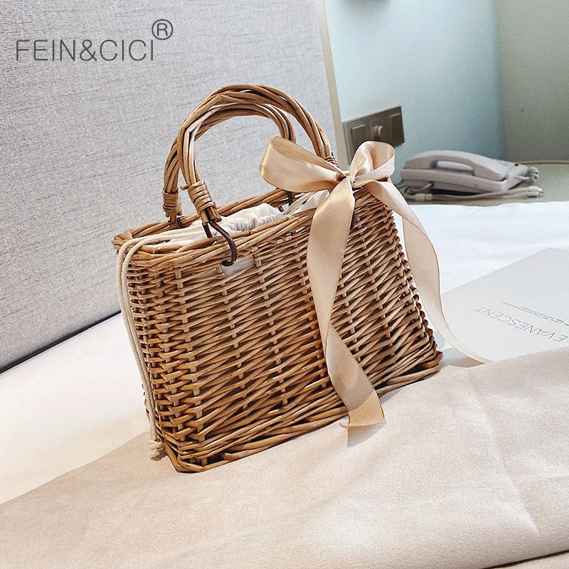 Ротанговая сумка Пляжная соломенная плетеная корзина женская летняя сумка-ведро