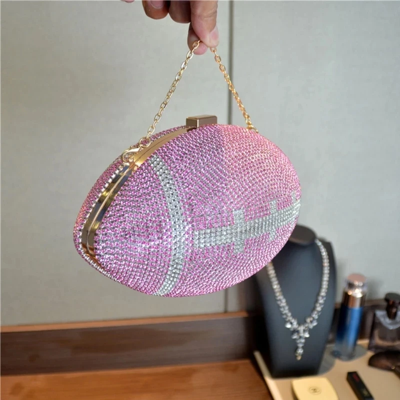 

NEW Rugby Ellipse Ball Clutch Purses for Women Evening Rhinestone Handbags Ladies Party Dinner Bag Birthday Wedding Prom