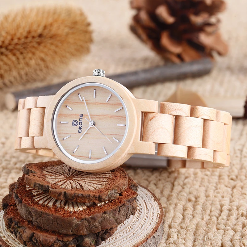 Часы SKONE женские из сандалового дерева брендовые дизайнерские Кварцевые