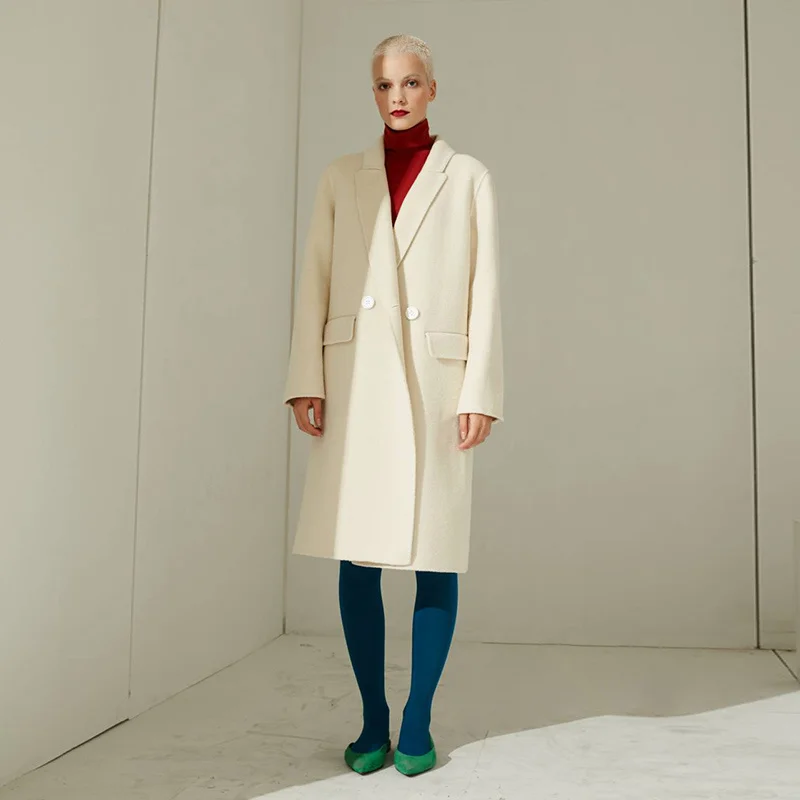 

Двустороннее кашемировое пальто для женщин средней и длинной весны и осени 2021 Новое гранулированное кашемировое шерстяное пальто в иностр...