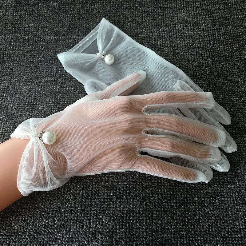 

White Mesh Gloves Hollow Women Sweet Bride Wedding Accessories Dress Lace Driving Summer Short Sunscreen Ladies