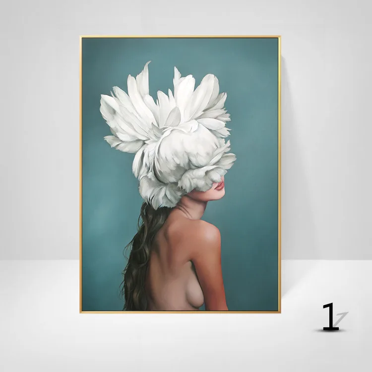 

Nordic Modern Flowers Feathers Woman Abstract Fashion Style Canvas Painting Art Print Poster Picture Wall Living Room Home Decor
