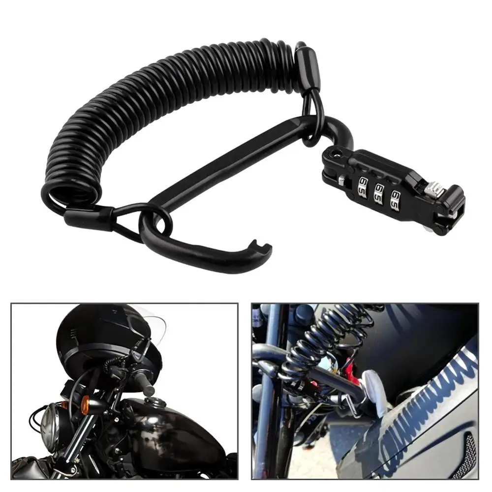 

Motorcycle Helmet Lock Cable Black Tough Combination 3 Digit Password Anti-theft Security Rope PIN Locking Carabiner Device