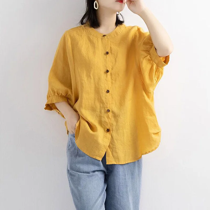 

Fashion Cotton And Hemp Fashion Large Size Women's T-shirts Tees Loose Female Solid Color Casual Tops Clothes T-shirts P3 304