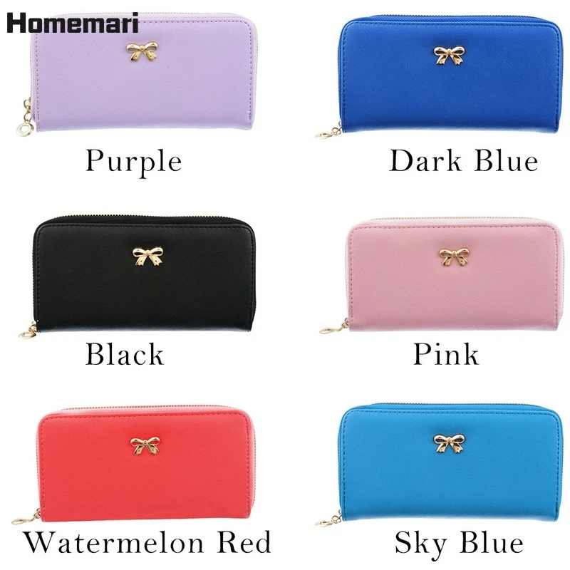 

Homemari Cards Holder Wallet Ladies Cute Bowknot Women Long Wallet Pure Color Clutch Bag PU Leather Purse Phone Card Holder Bag