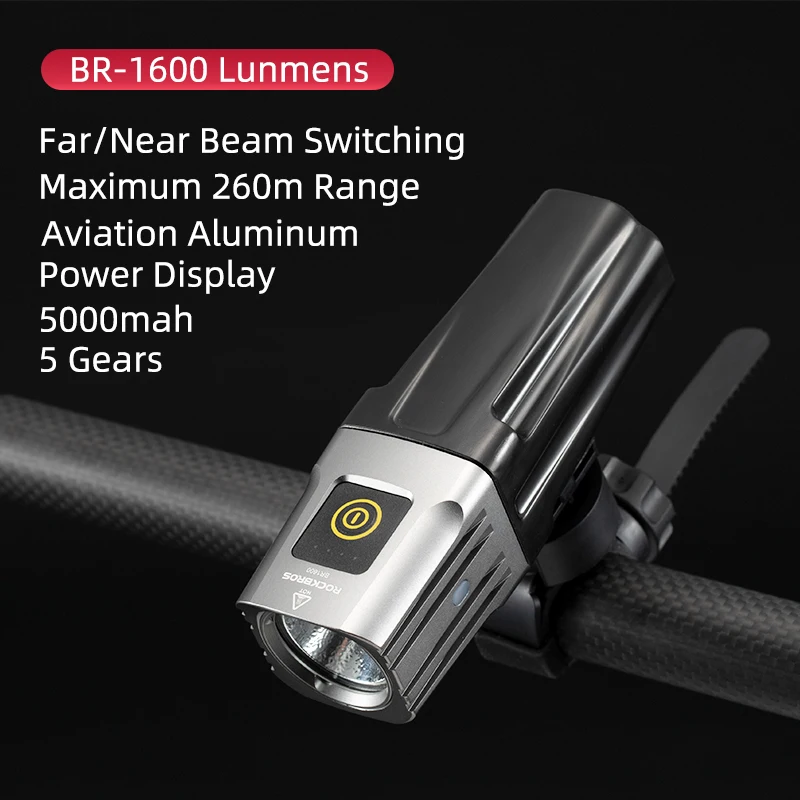 

Велосипедные фонари ROCKBROS, 1600 лм, 5200 мА ч, 3 светодиода, IPX-6, водонепроницаемые, с зарядкой по USB