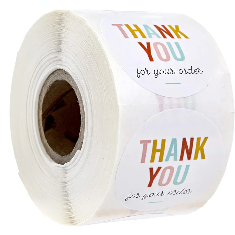 

500 Pcs/Roll Round Thank You Stickers Seal Labels for Mailing Supplies Packaging Decoration Stickers White Stationery Stickers