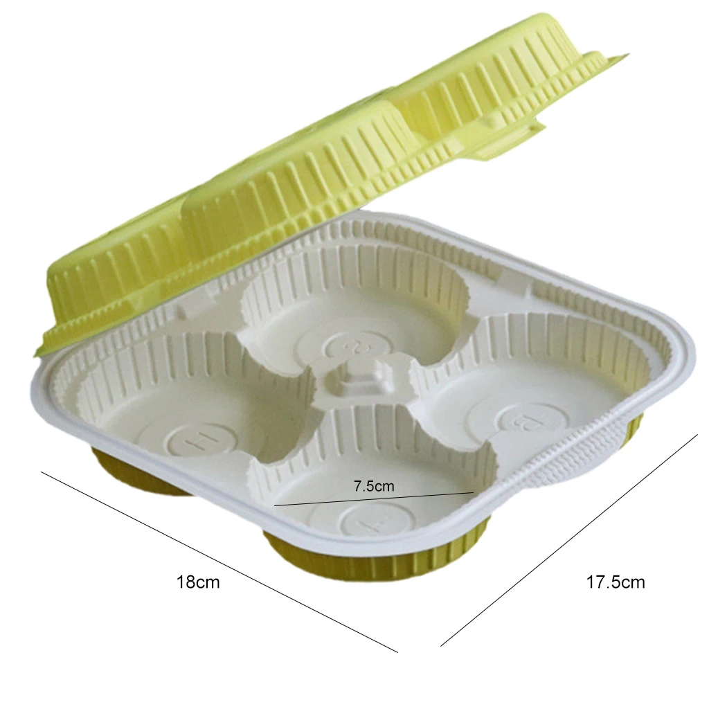 

100PCS Plastic Food Container 4-Cavity Food Packing Box Bun Storage Container Birthday Christmas Favor Present Boxes