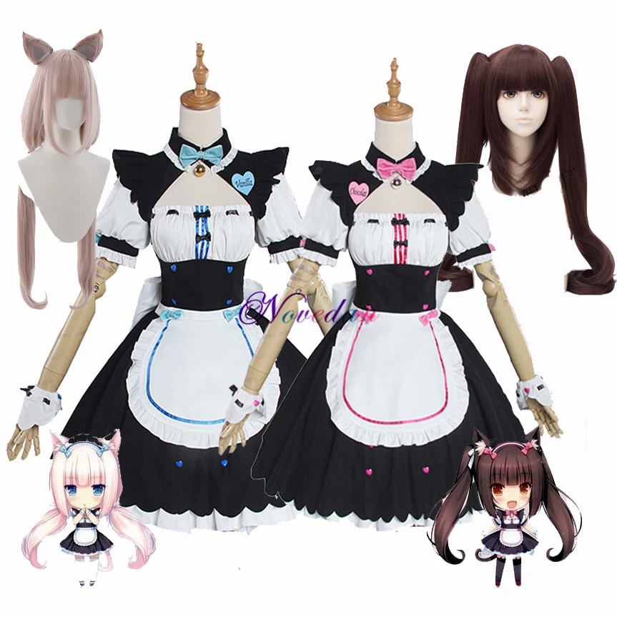 Костюм Anime Chocola NEKOPARA Cosplay Vanilla Maid Dress с париком для женщин-кошек Neko Girl Game.