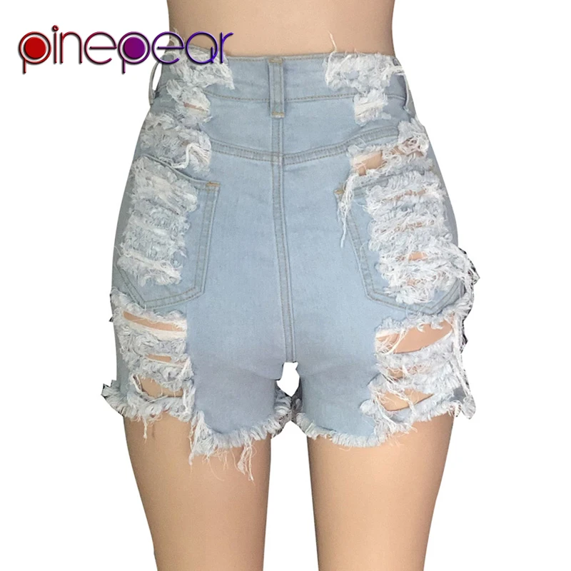 PinePear Summer Fashion Womens Sexy Destroy Hole Short Jeans Light Blue Distressed Ripped Mini Denim Shorts Drop Shipping