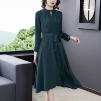 2021 new autumn winter korean style temperament dress ladies slim waist lace up mid length dresses office lady dresses vestidos