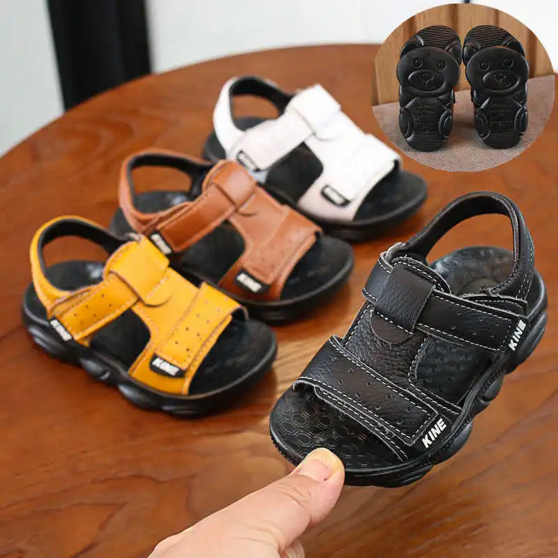

Children summer beach sandals 2021 cool boys girls genuine leather cowhide breathable comfortable flat sandals baby soft shoes
