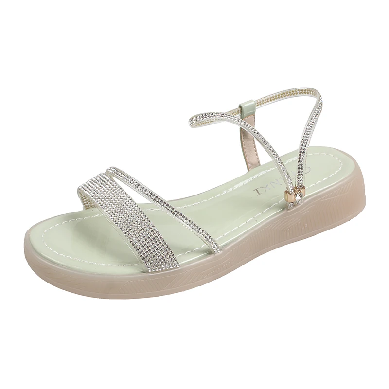 

Сандалии женские блестящие без застежки, босоножки на платформе, высокий каблук, со стразами, обувь на лето