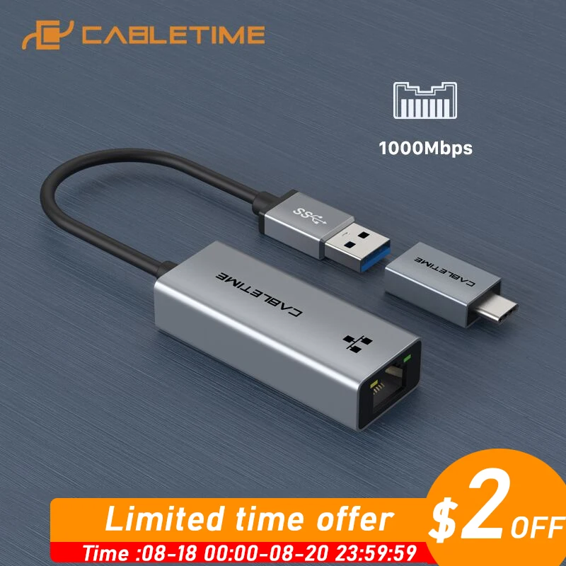 CABLETIME USB Ethernet адаптер 1000 Мбит/с 3 0 2 LAN RJ45 для ноутбука Nintendo Switch Macbook Air C358|Сетевые