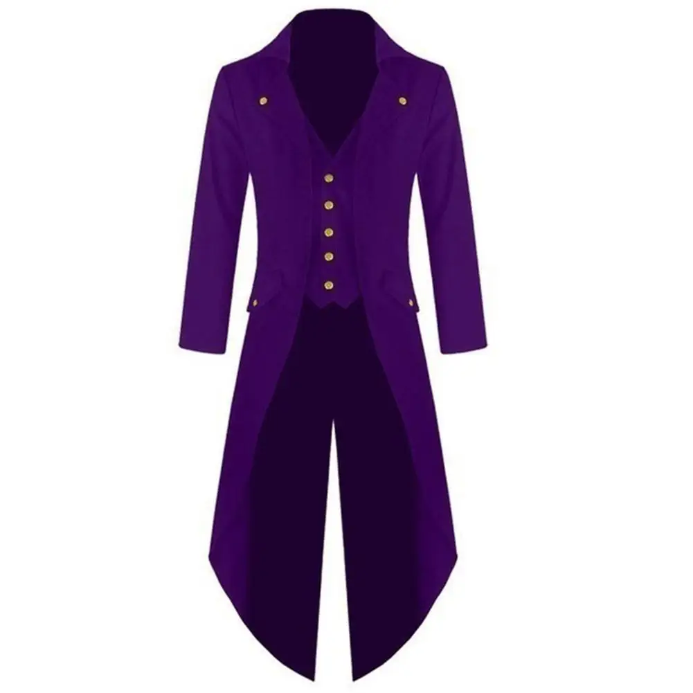 

Мужское пальто, однотонный Ретро готический фрак на пуговицах, костюм для вечевечерние, Хэллоуина, мужская одежда, 2021