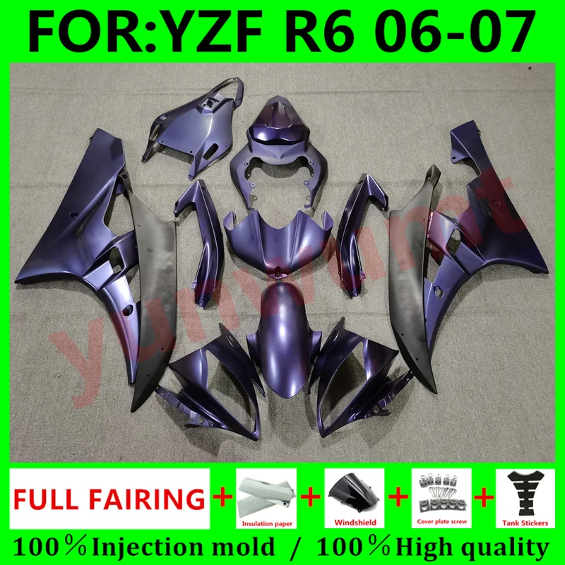 

Motorcycle Injection Mold Fairing + tank cover Kits for YAMAHA YZF R6 06 YZFR6 2006 - 2007 YZF600 R6 07 Fairings purple black