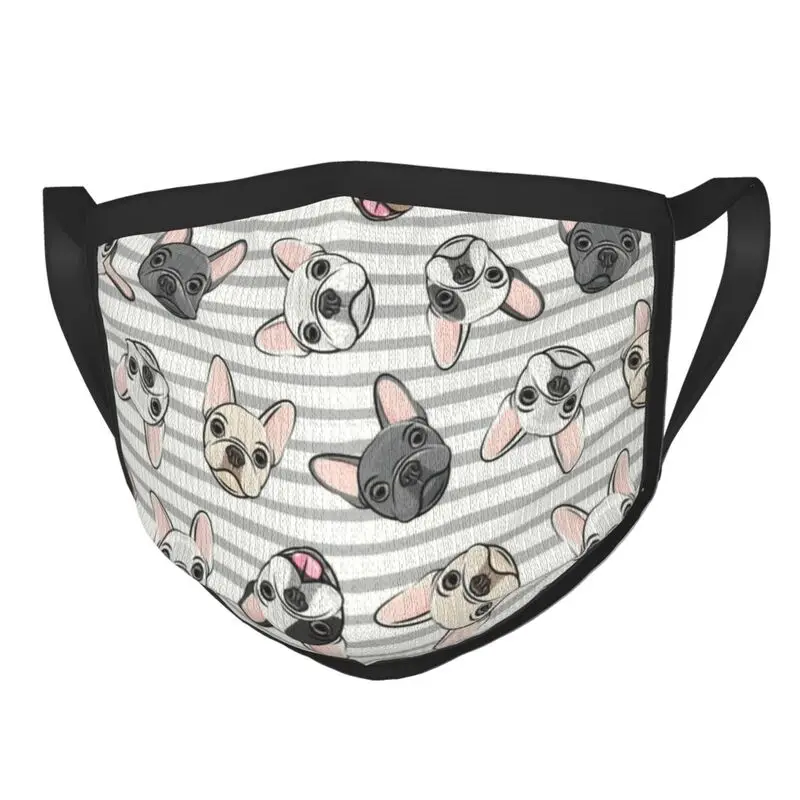 

Frenchies Grey Stripes Cute French Bulldogs Mask Reusable Kawaii Dogs Face Mask Protection Unisex Adult Respirator Mouth-Muffle