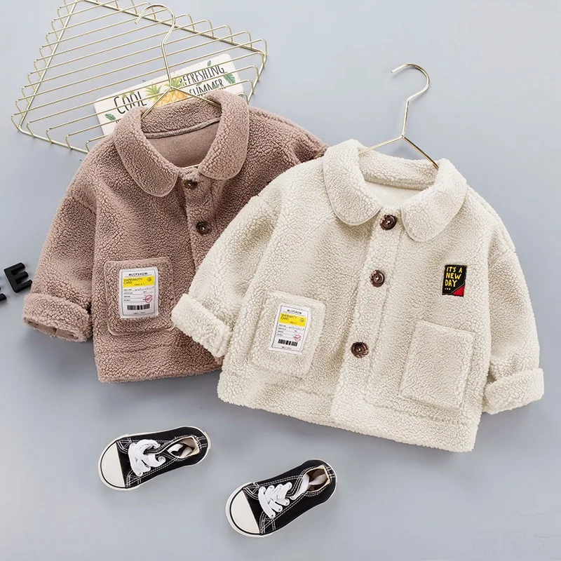 

Boys Jackets Coats Outwear 2021 Soft Thicken Warm Plus Velvet Winter Autumn Fleece Cotton Cardigan Kids Children's Clothing