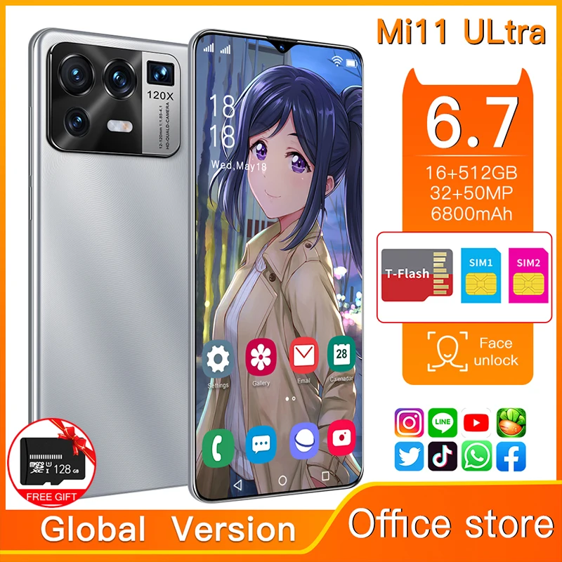 

Mi 11 Ultra 6.7 Inch Global Version Smartphone HD Full Screen 16+512GB Android 10.0 Support Google Unlocked 4G 5G Mobilephone